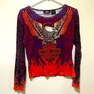 Vintage Harley Davidson Women’s Long Sleeve Flaming Eagle